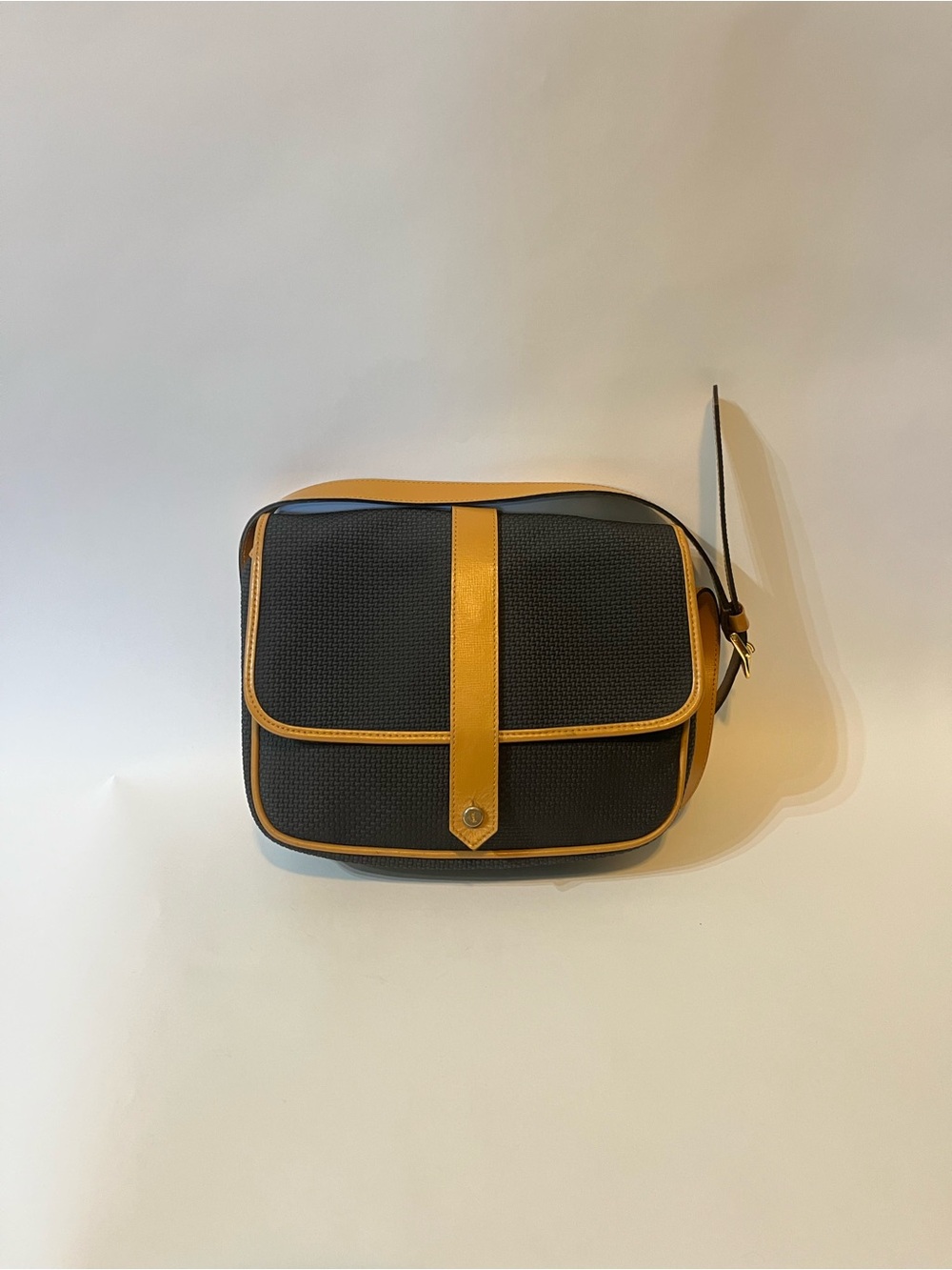 Vintage YSL Yves Saint Laurent Black Canvas Tan Leather Crossbody Flap Bag